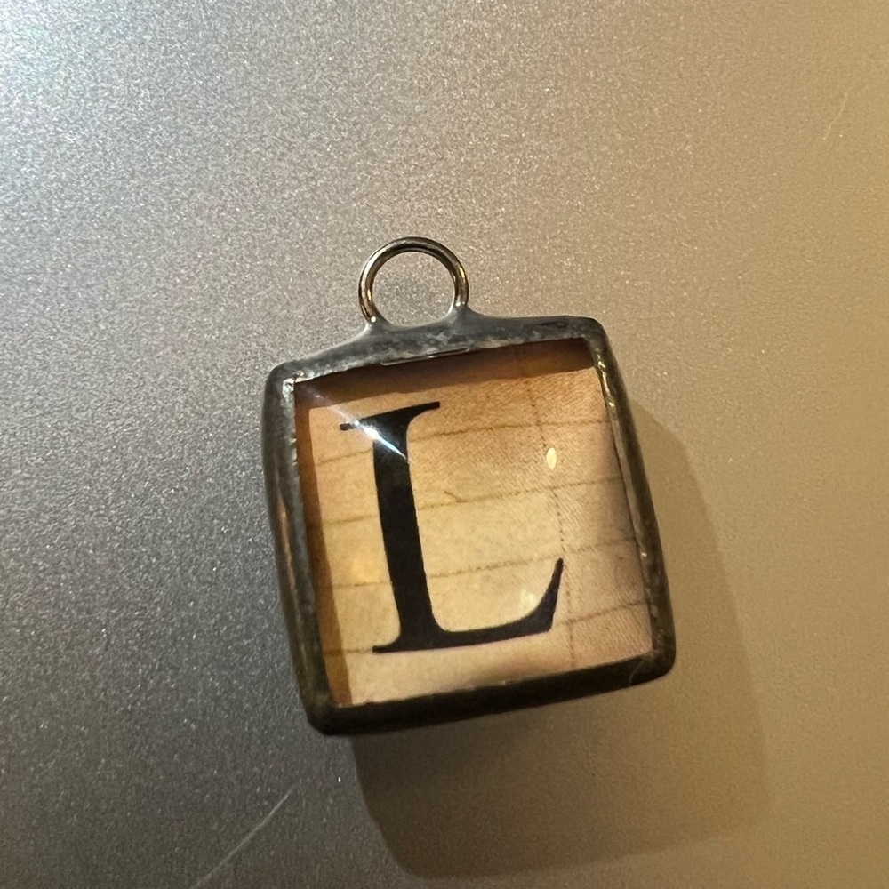 Notebook Initial square glass bubble pendant